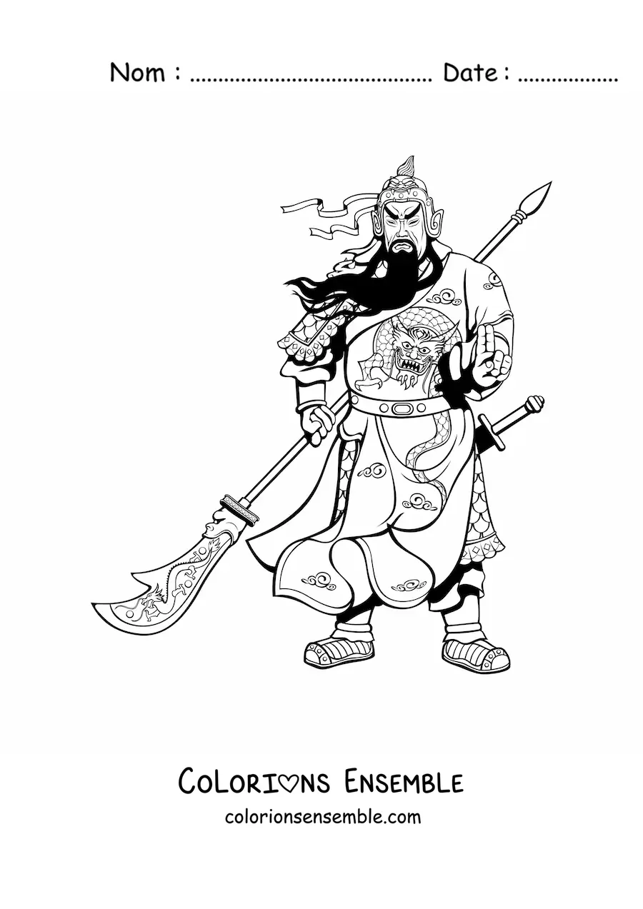 Image à colorier d'un guerrier chinois