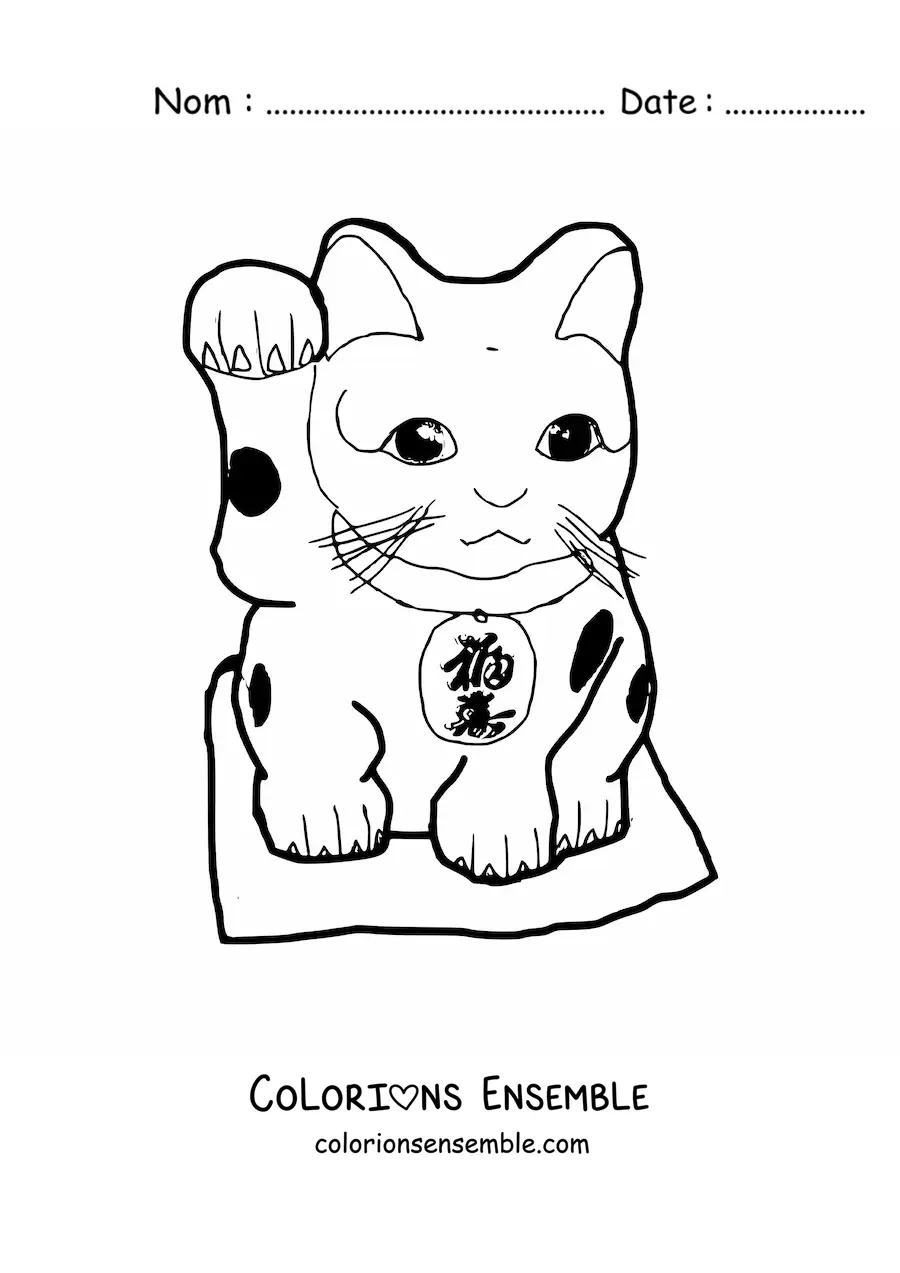 Image à colorier d'un chat chinois porte-bonheur