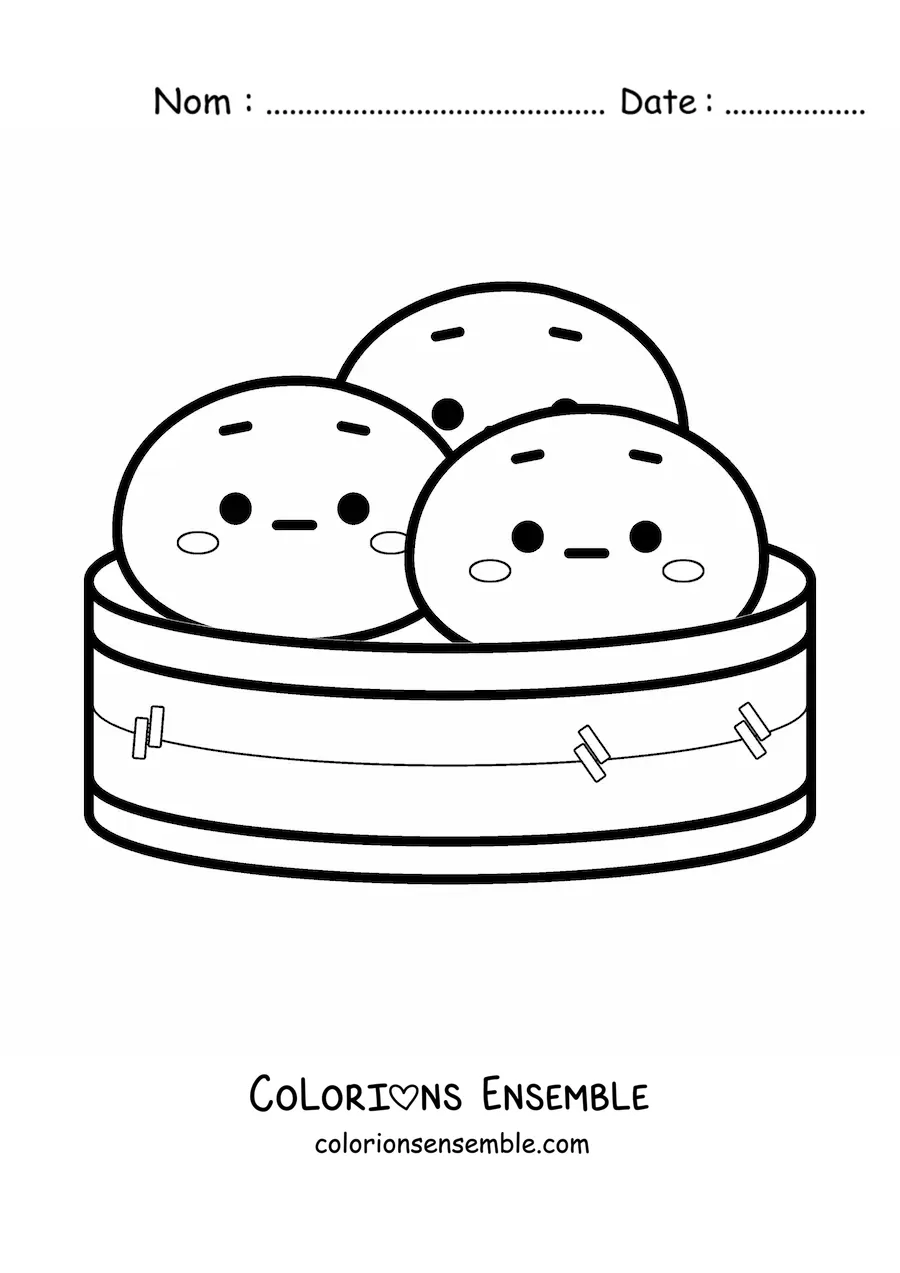 Image à colorier de raviolis chinois kawaii animés