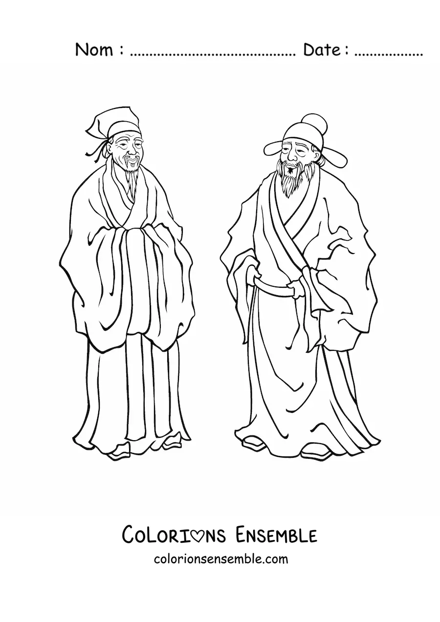 Image à colorier d'hommes chinois