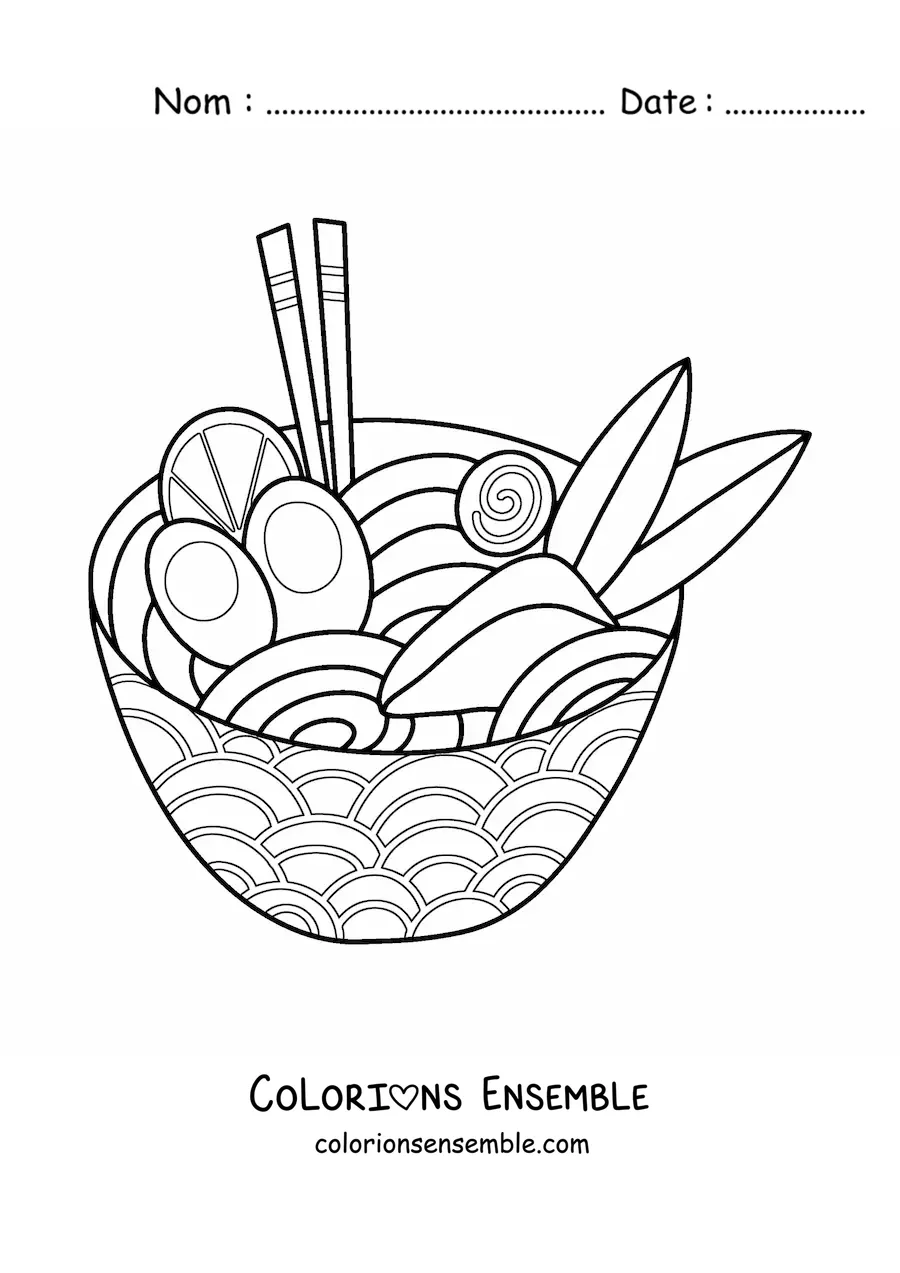 Image à colorier d'une assiette de nouilles chinoises