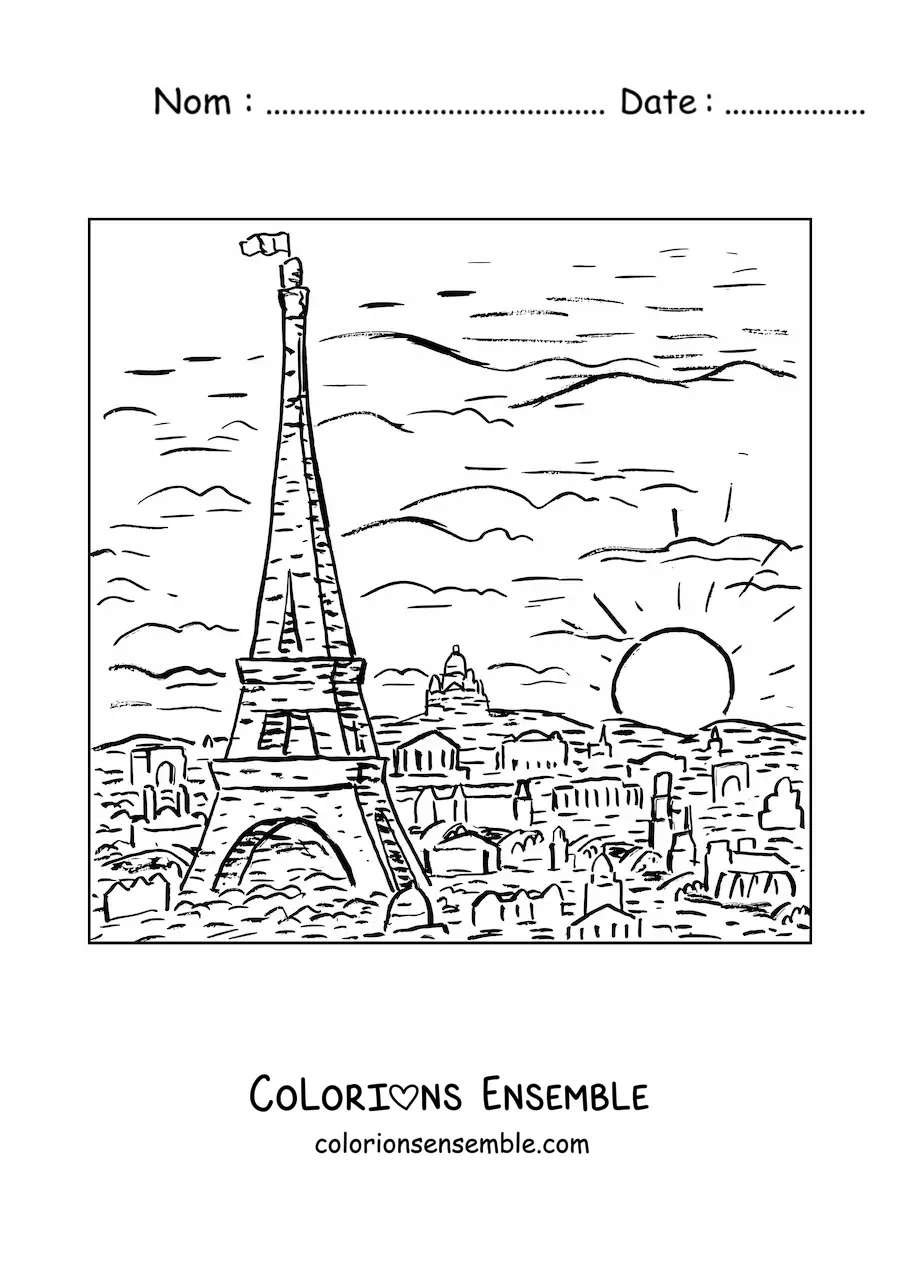 Image à colorier d'un paysage de la ville de Paris