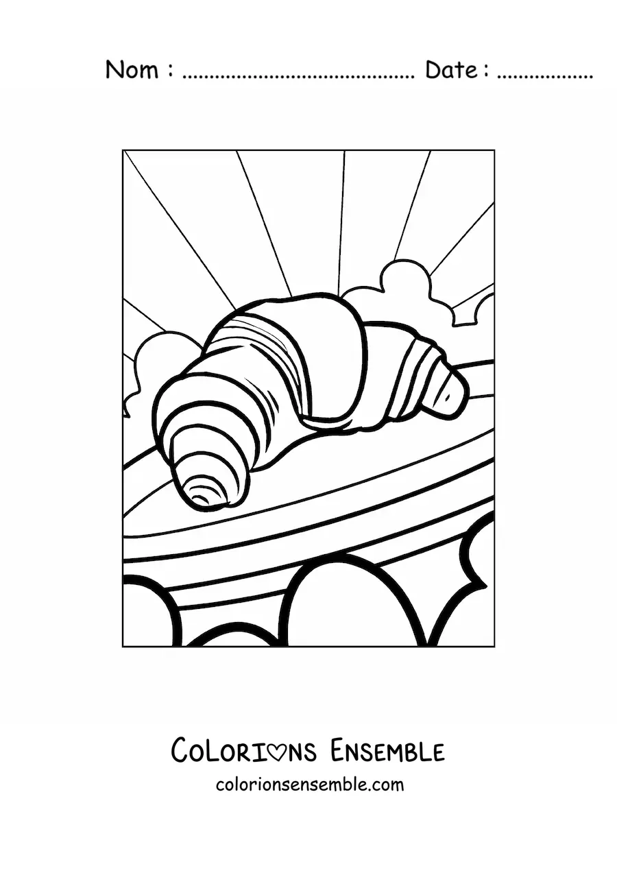 Image à colorier d'un croissant dans une assiette