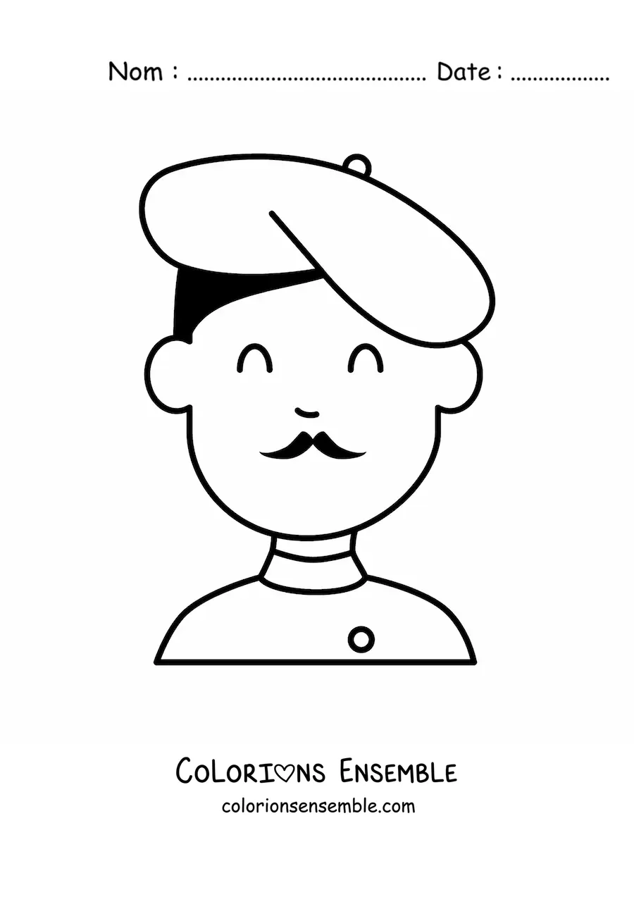 Image à colorier d'un homme français rigolo avec un béret