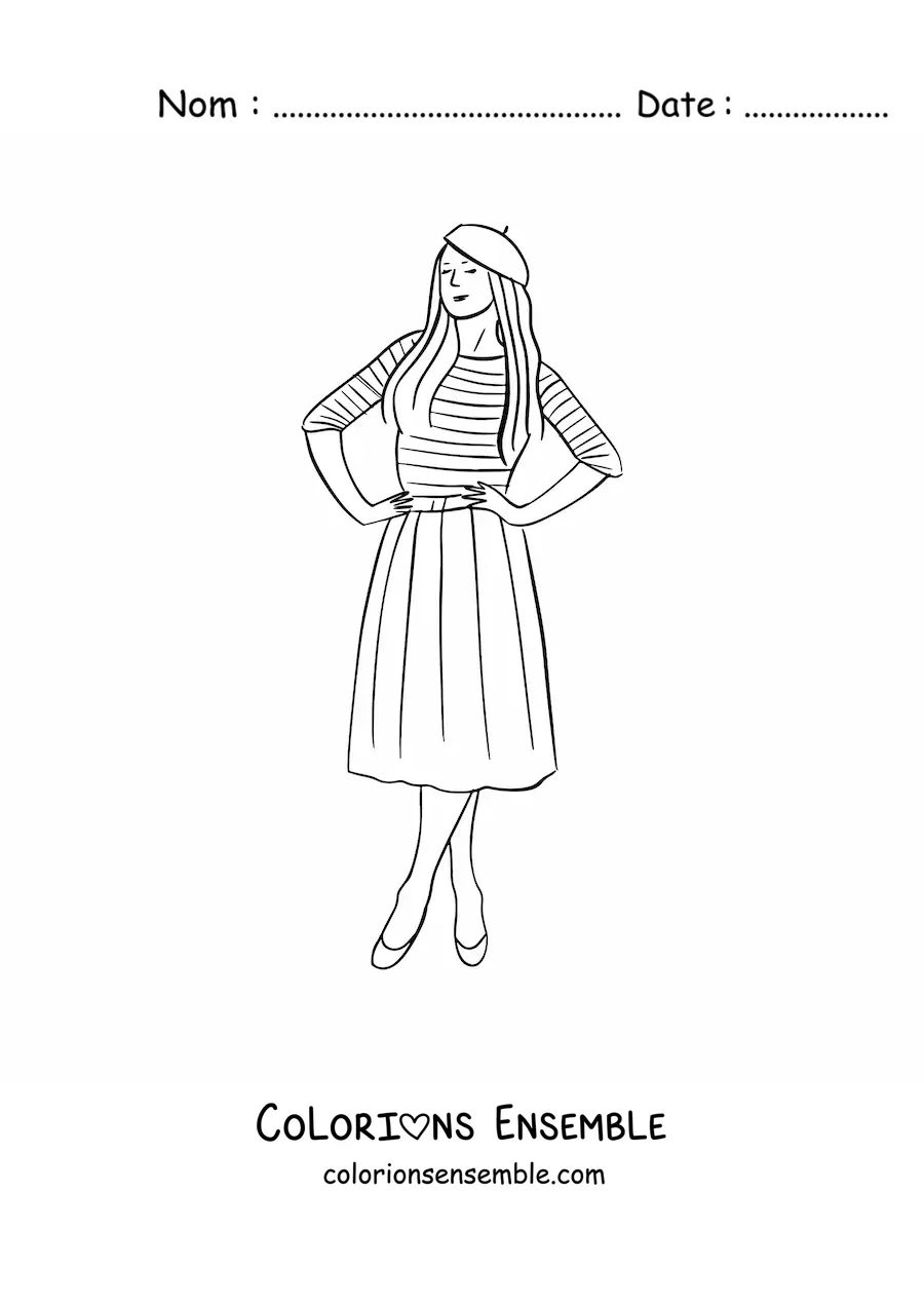 Image à colorier d'une fille française à la mode