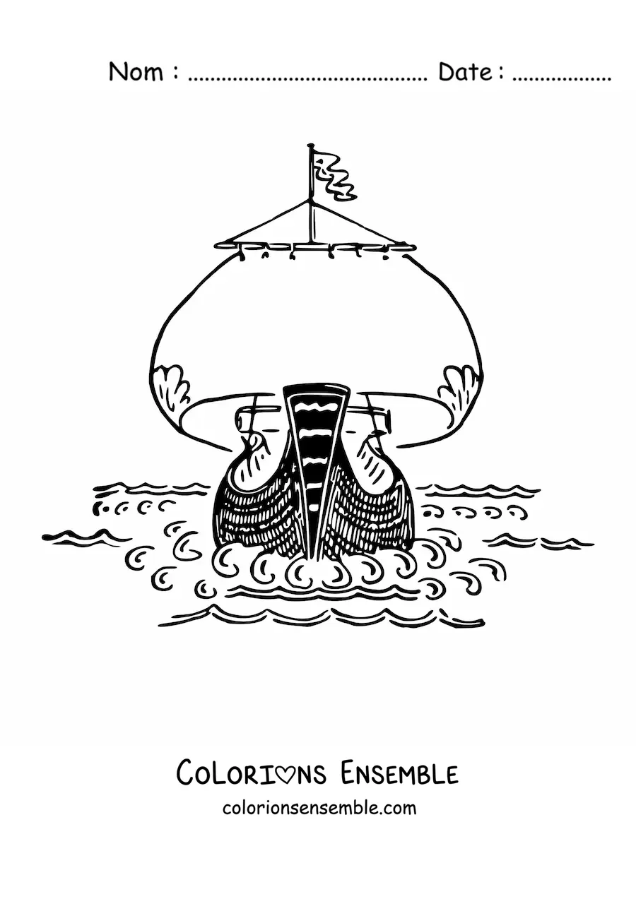Image à colorier de la proue d'un navire sur la mer