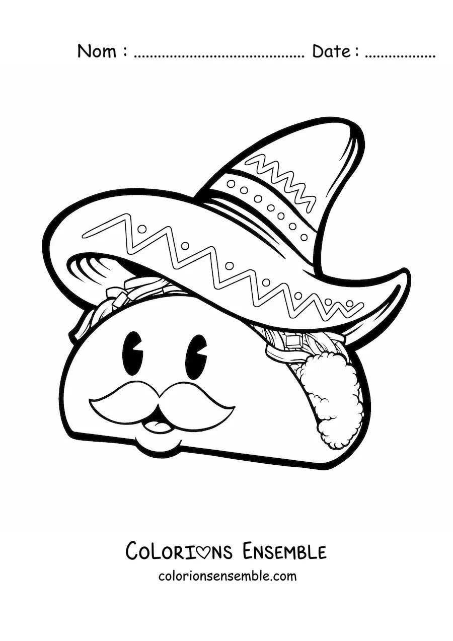 Image à colorier d'un taco mexicain rigolo