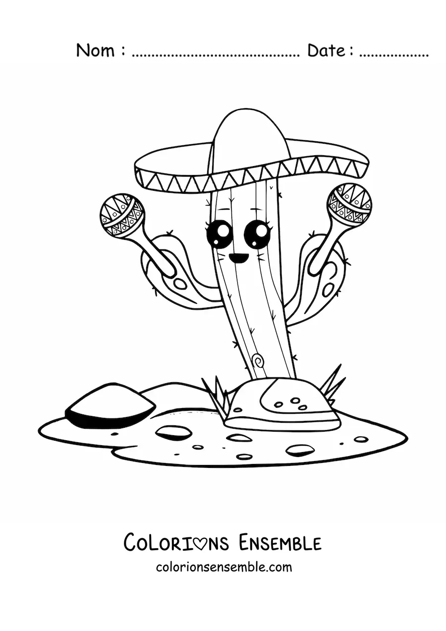 Image à colorier d'un cactus mexicain rigolo et kawaii