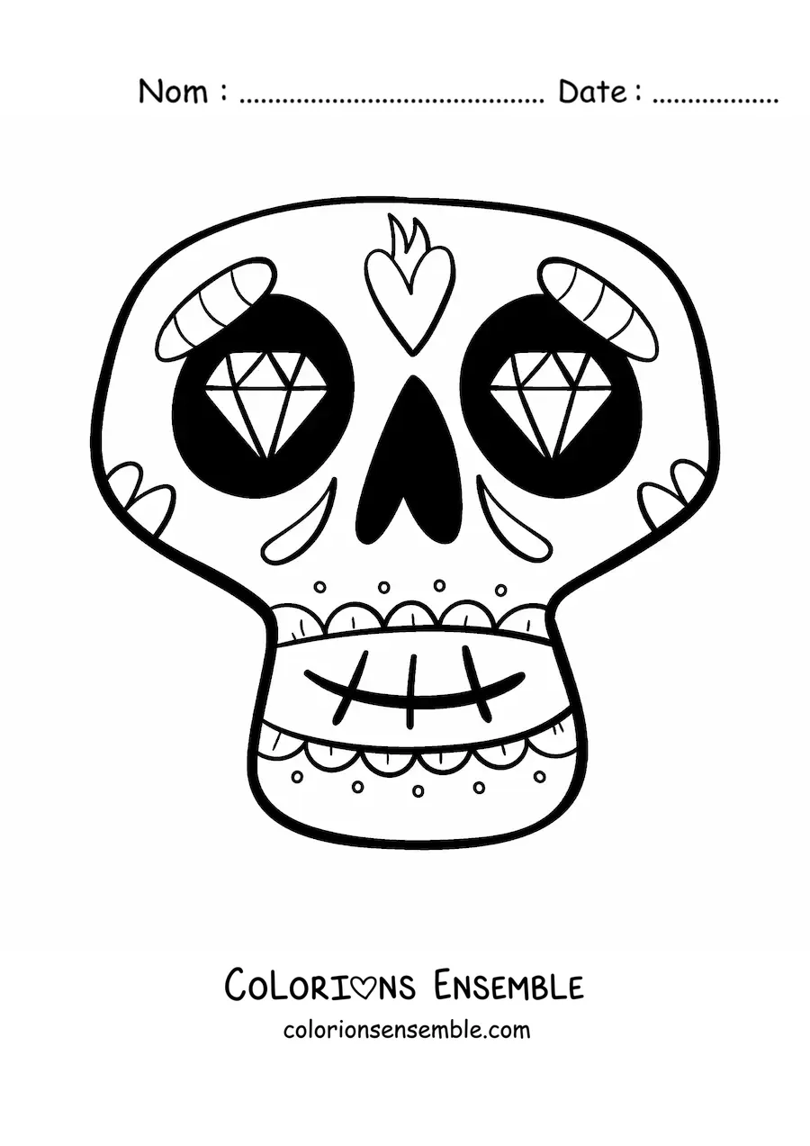 Image à colorier d'un crâne mexicain facile