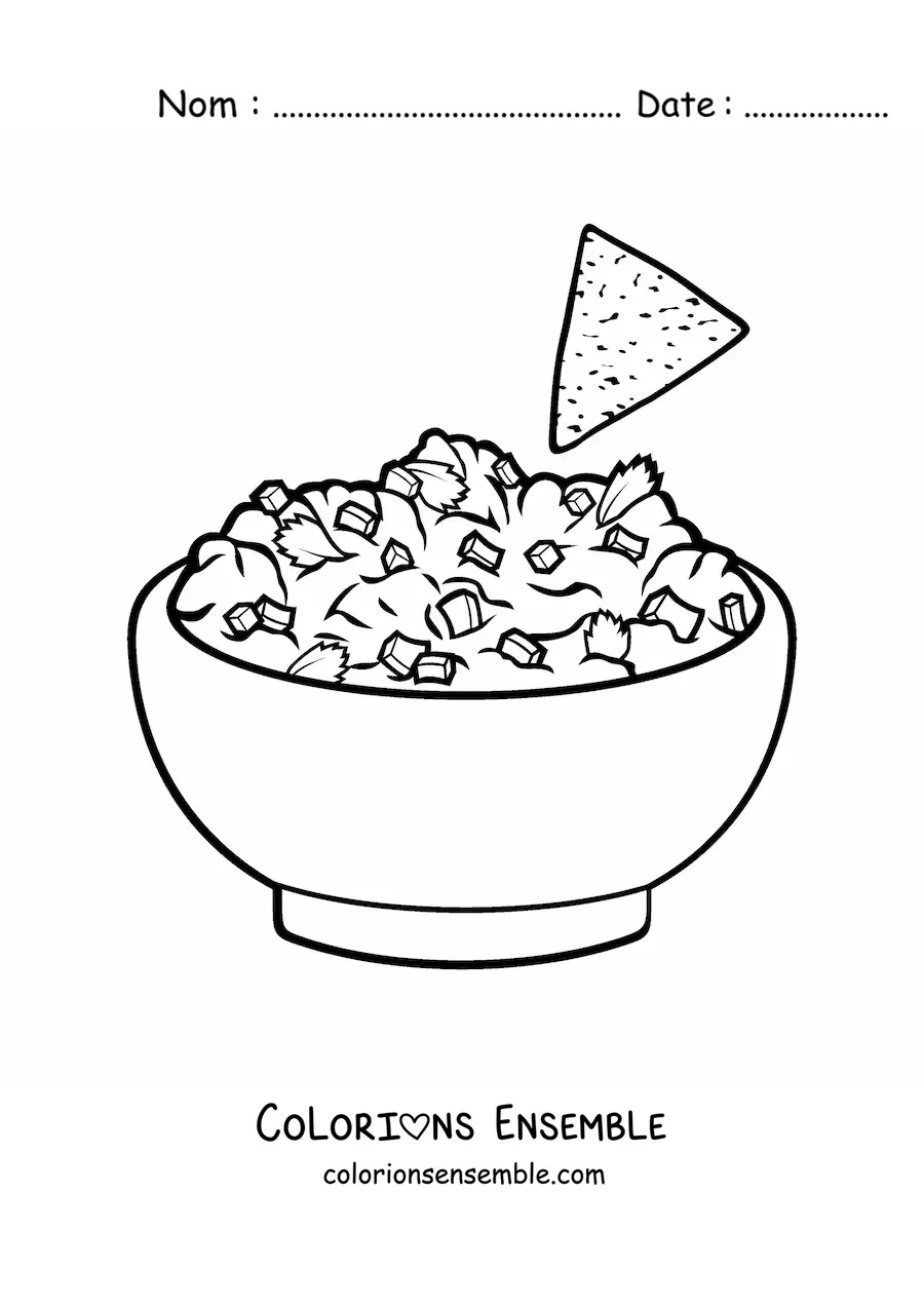 Image à colorier de guacamole avec des nachos