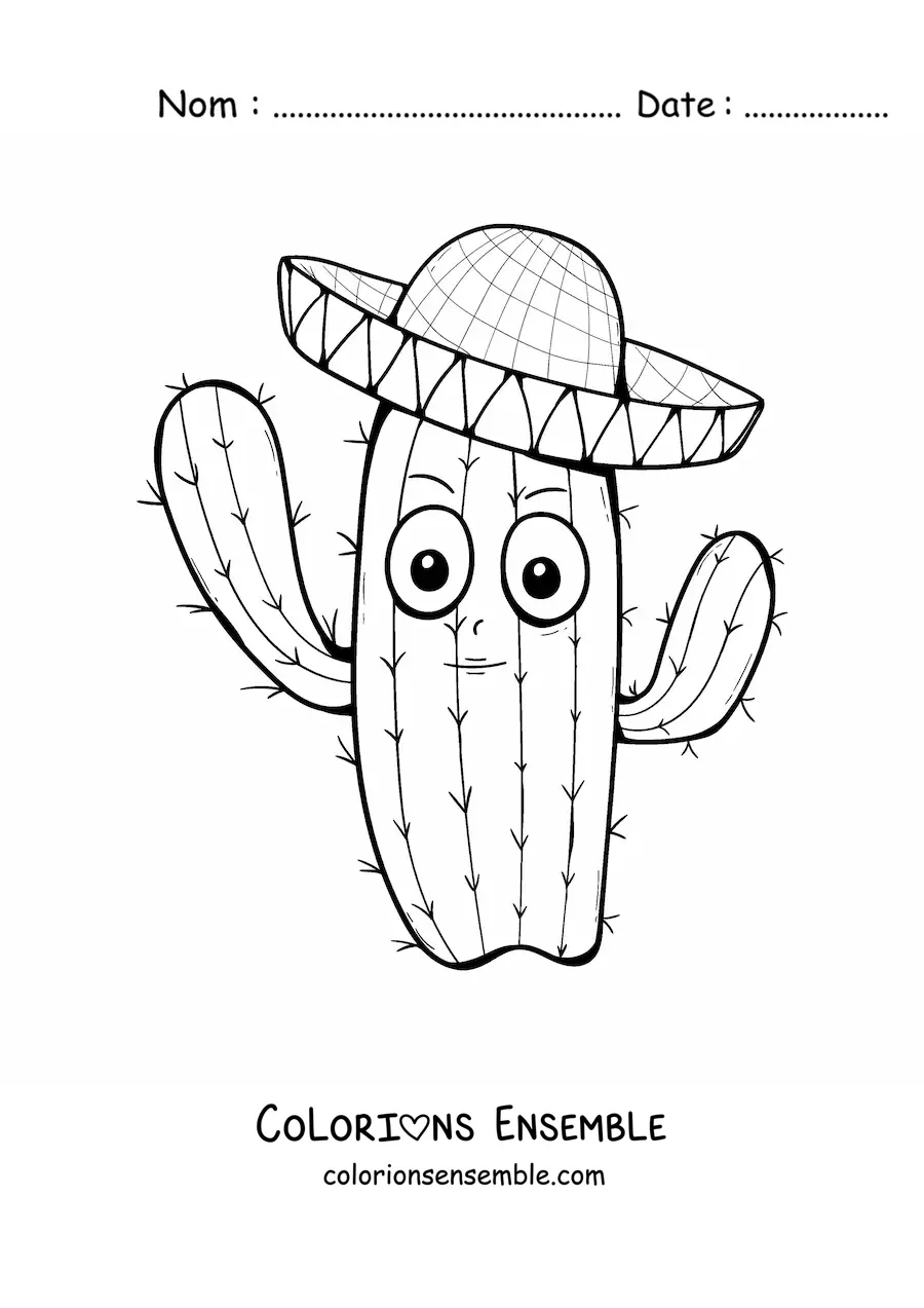 Image à colorier d'un cactus mexicain rigolo
