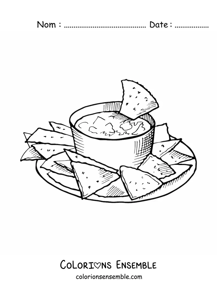 Image à colorier de nachos avec du guacamole