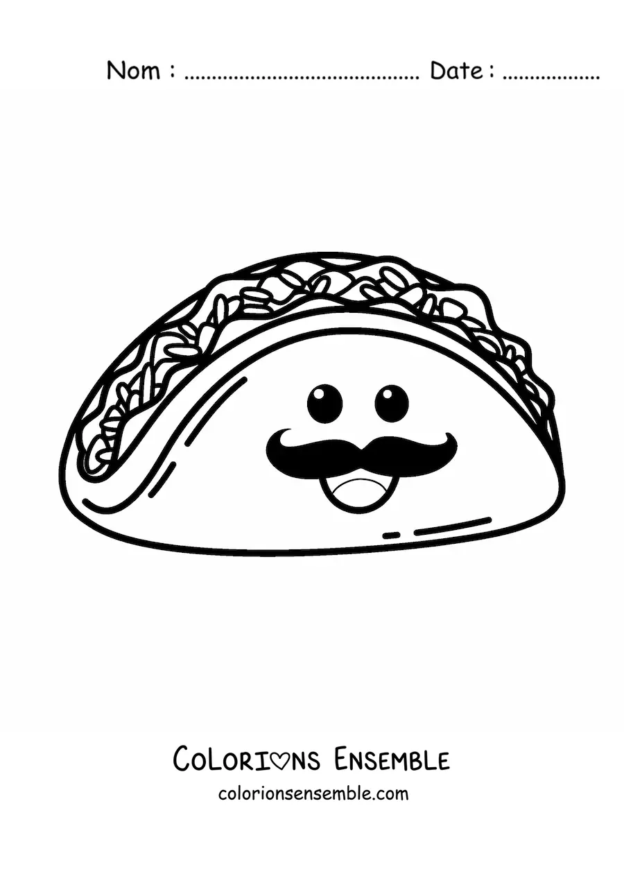 Image à colorier d'un taco mariachi rigolo