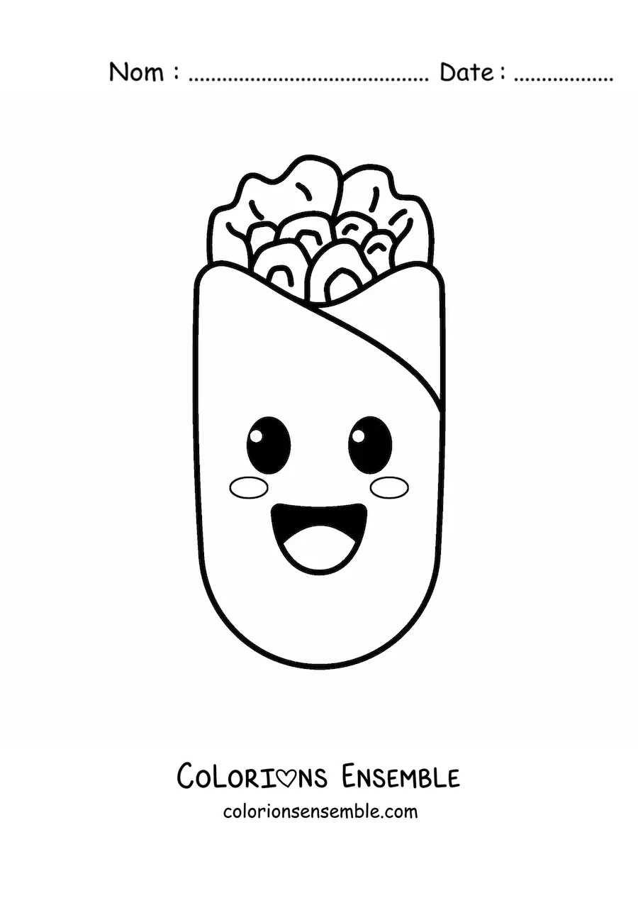 Image à colorier d'un burrito rigolo et kawaii