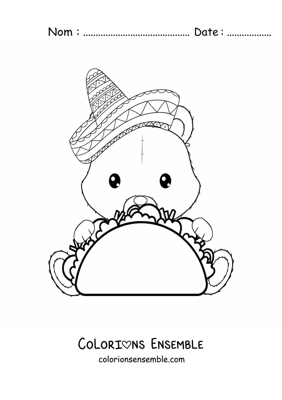 Image à colorier d'un ours rigolo qui mange un taco