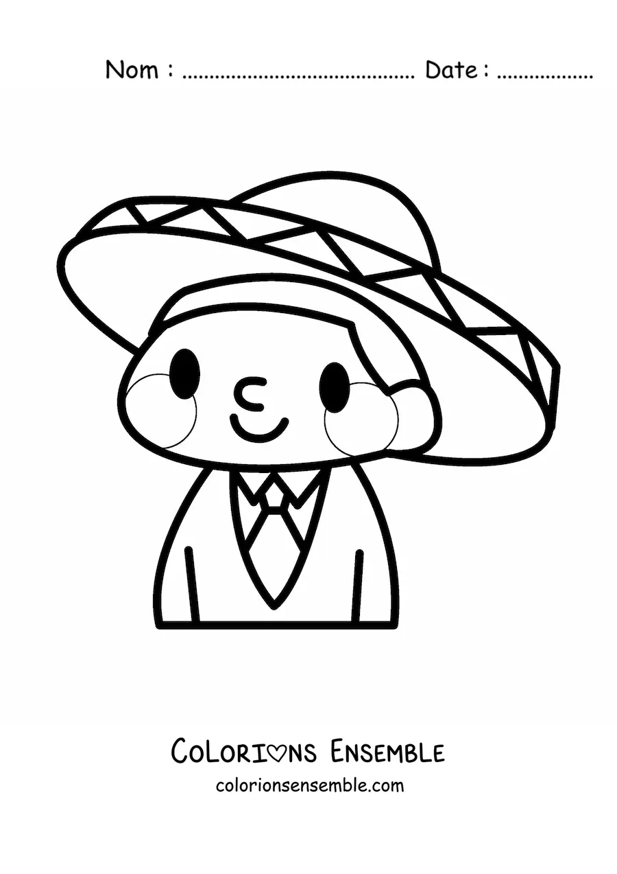 Image à colorier d'un mariachi kawaii et rigolo