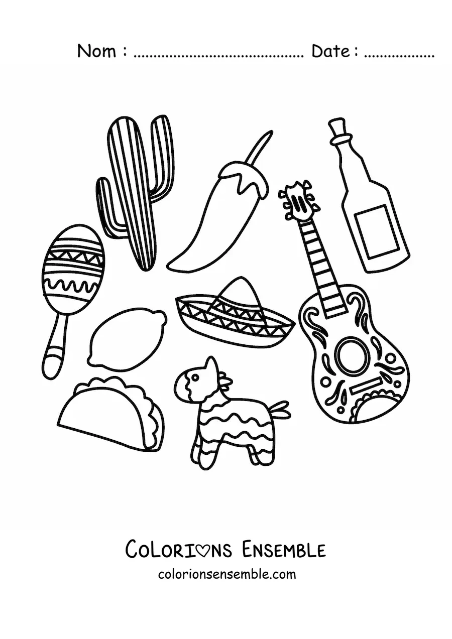 Image à colorier d'éléments de la culture mexicaine
