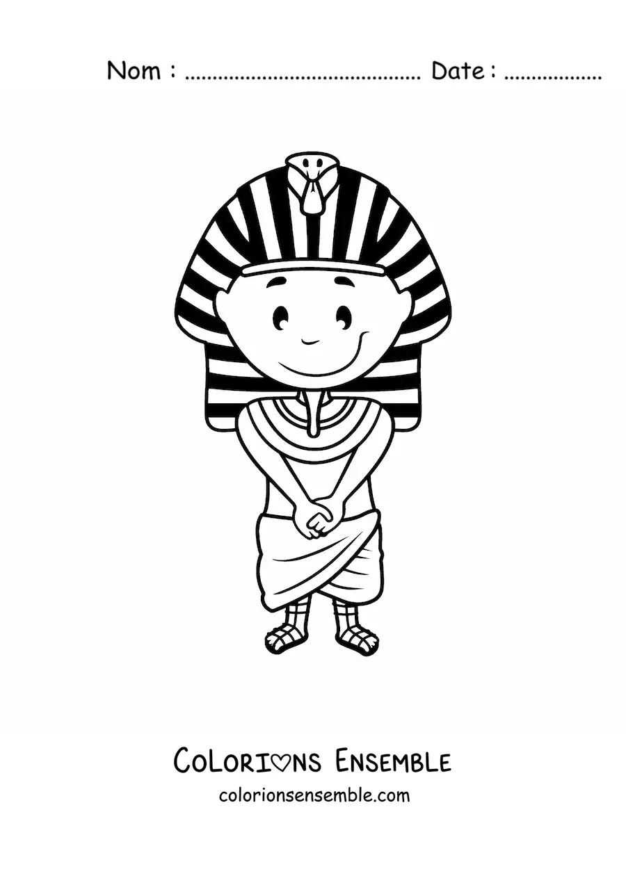 Image à colorier d'un pharaon égyptien rigolo