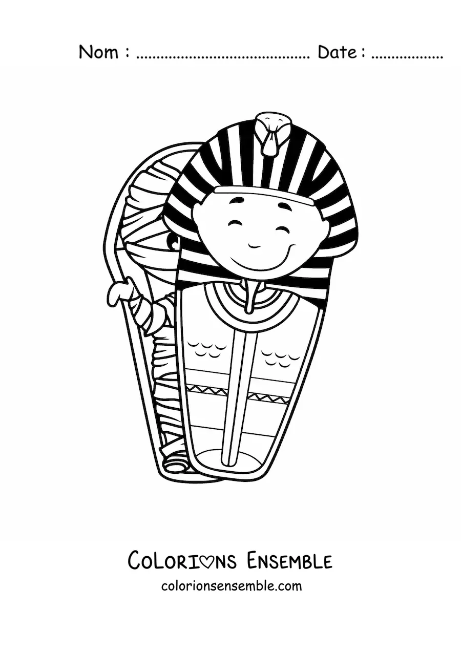 Image à colorier d'une momie égyptienne rigolote