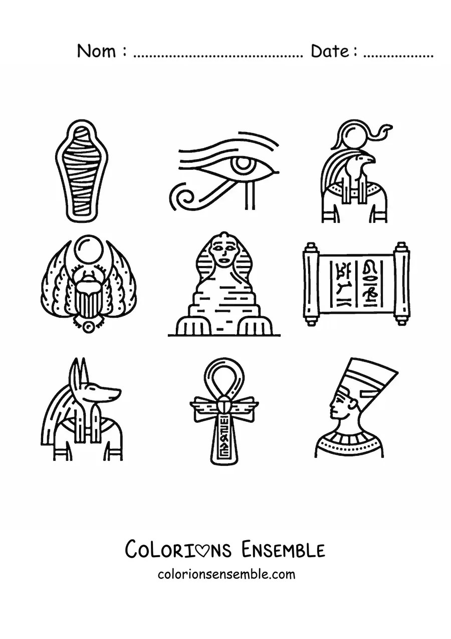 Image à colorier d'éléments de la culture égyptienne