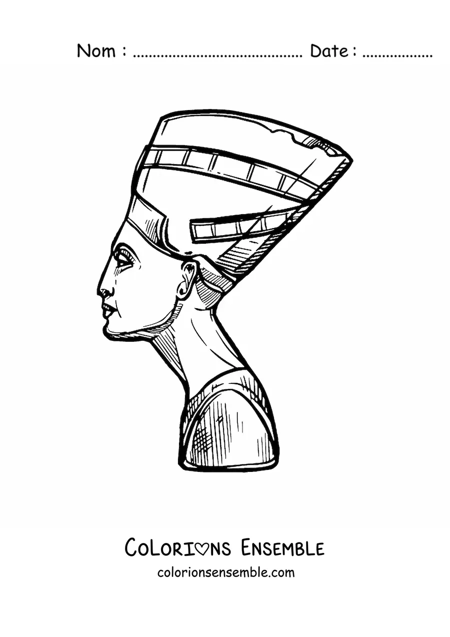 Image à colorier d'une sculpture de Néfertiti