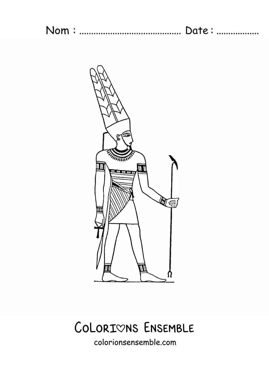 Image à colorier d'un hiéroglyphe égyptien du dieu Amon