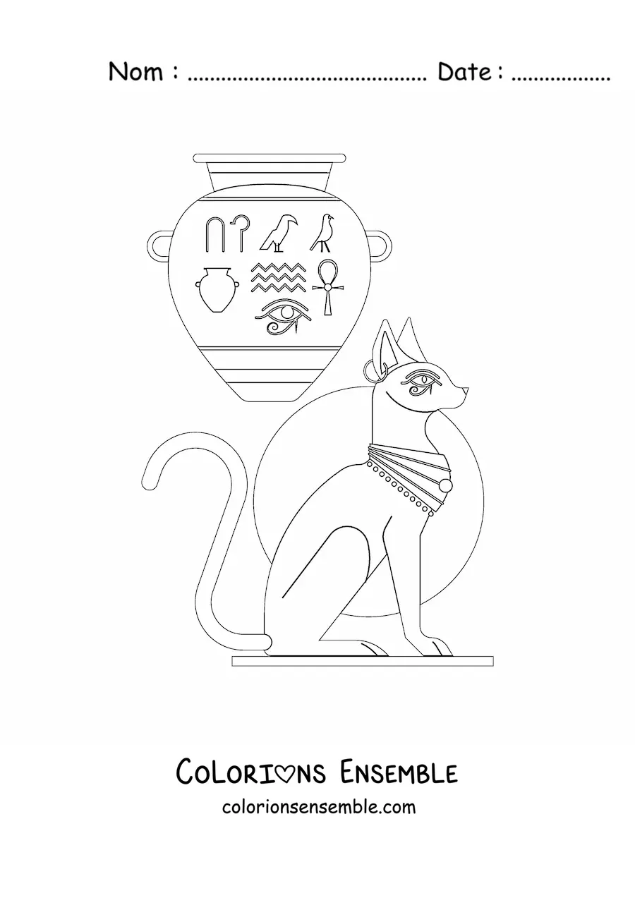 Image à colorier d'une sculpture et d'un vase de l'art égyptien