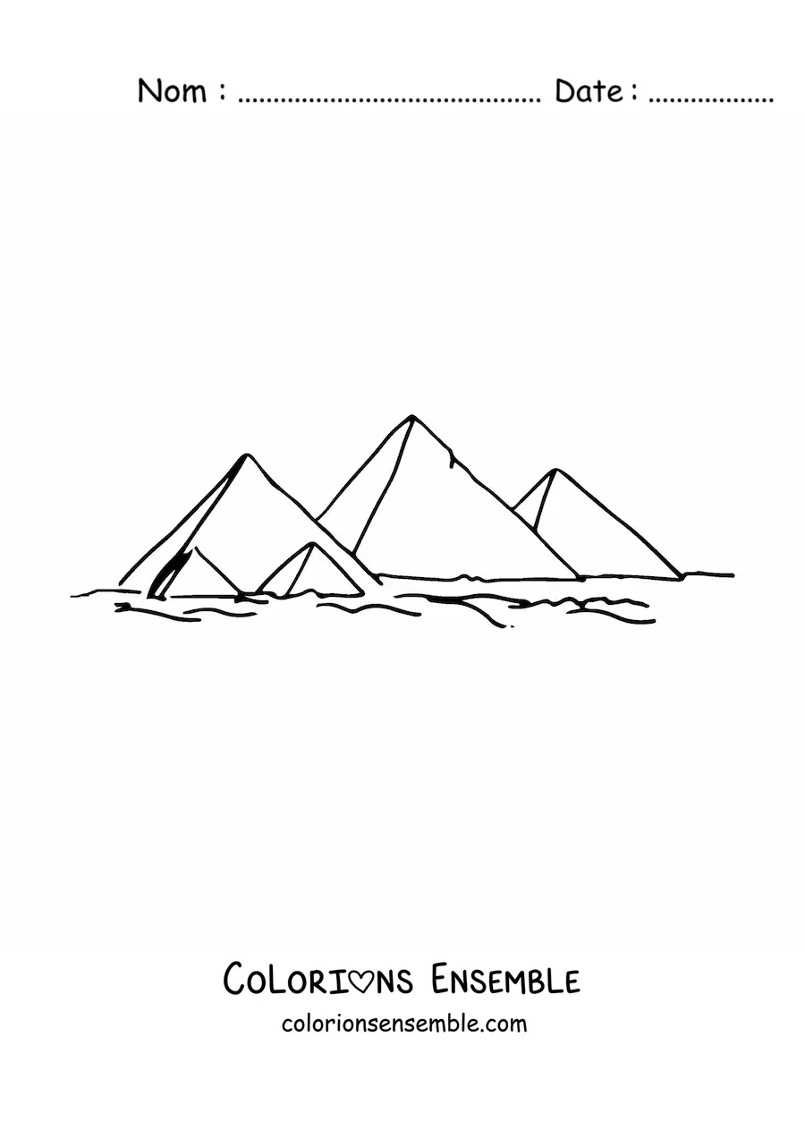 Image à colorier de pyramides égyptiennes dans le désert