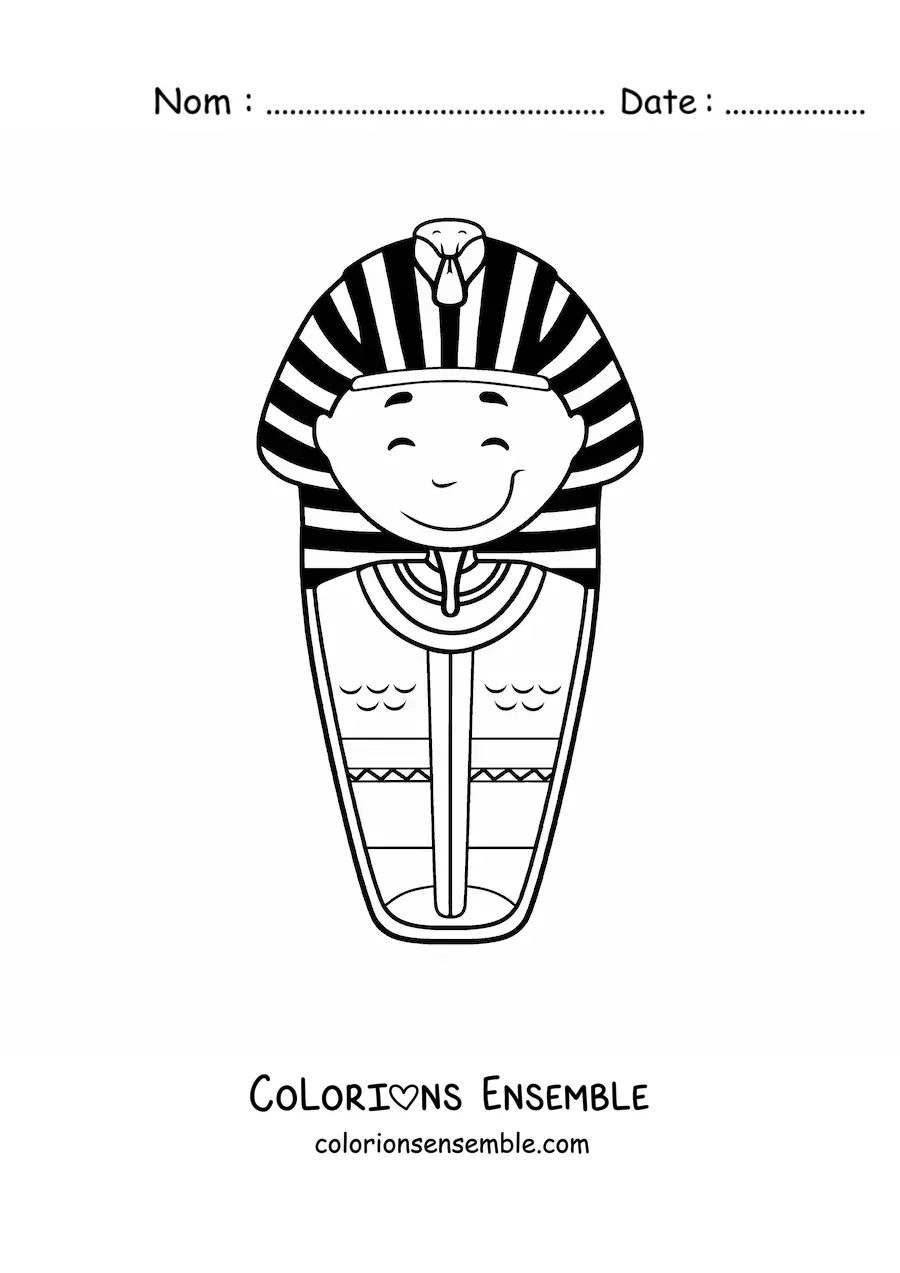 Image à colorier d'un sarcophage égyptien rigolo