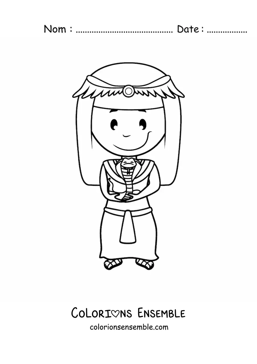 Image à colorier d'une femme égyptienne rigolote avec un cobra