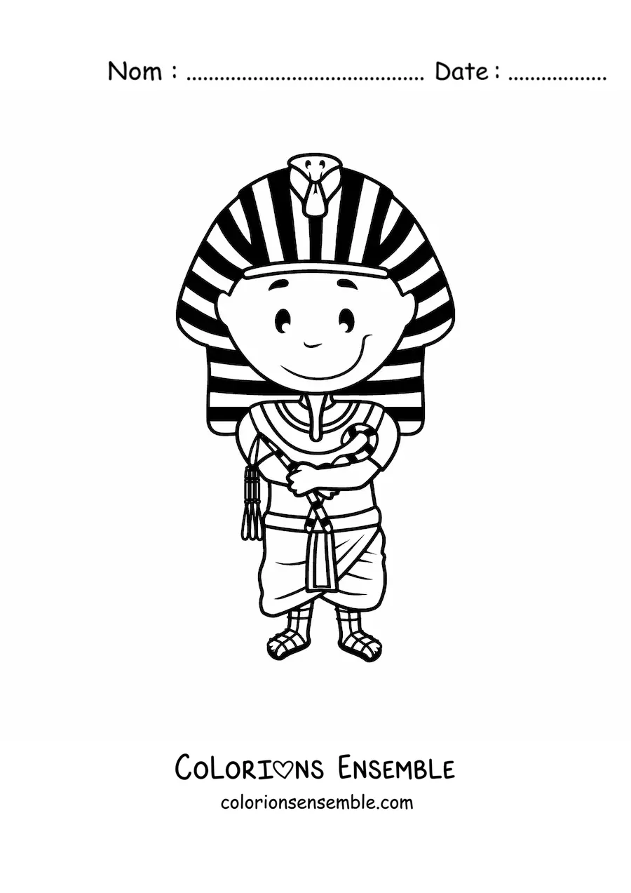 Image à colorier du pharaon égyptien Toutânkhamon rigolo