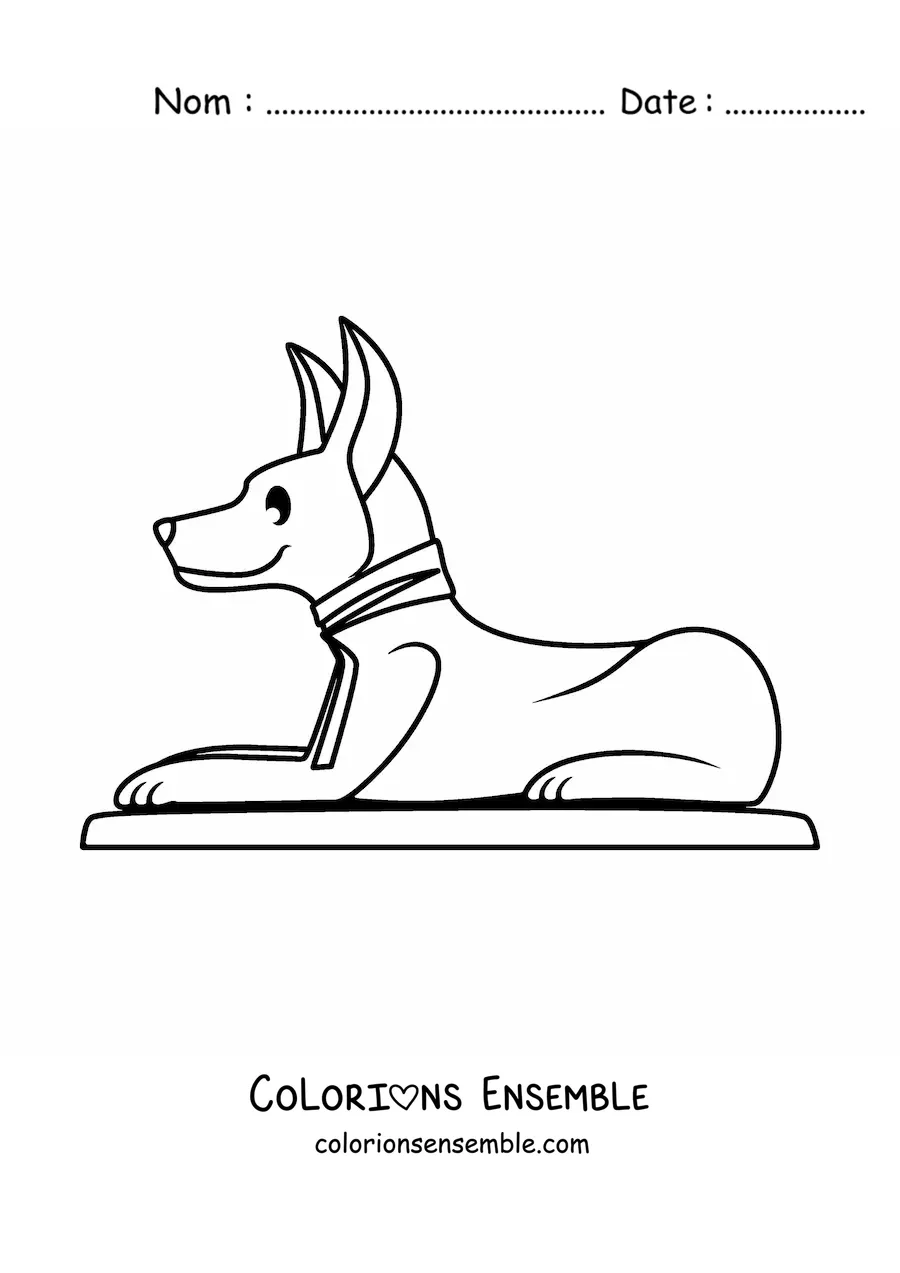 Image à colorier d'une sculpture égyptienne d'un chacal
