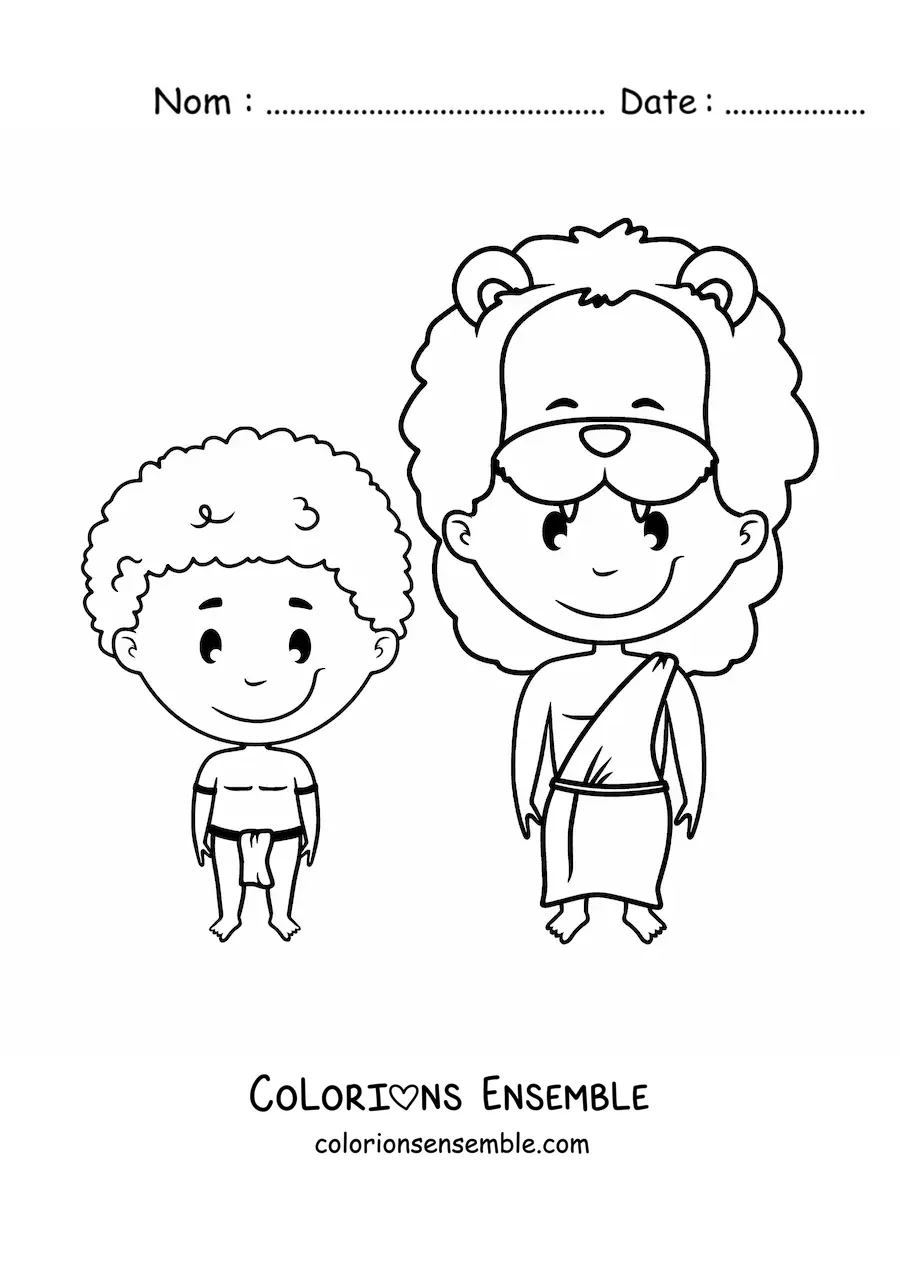 Image à colorier d'un garçon d'une tribu africaine et de son père