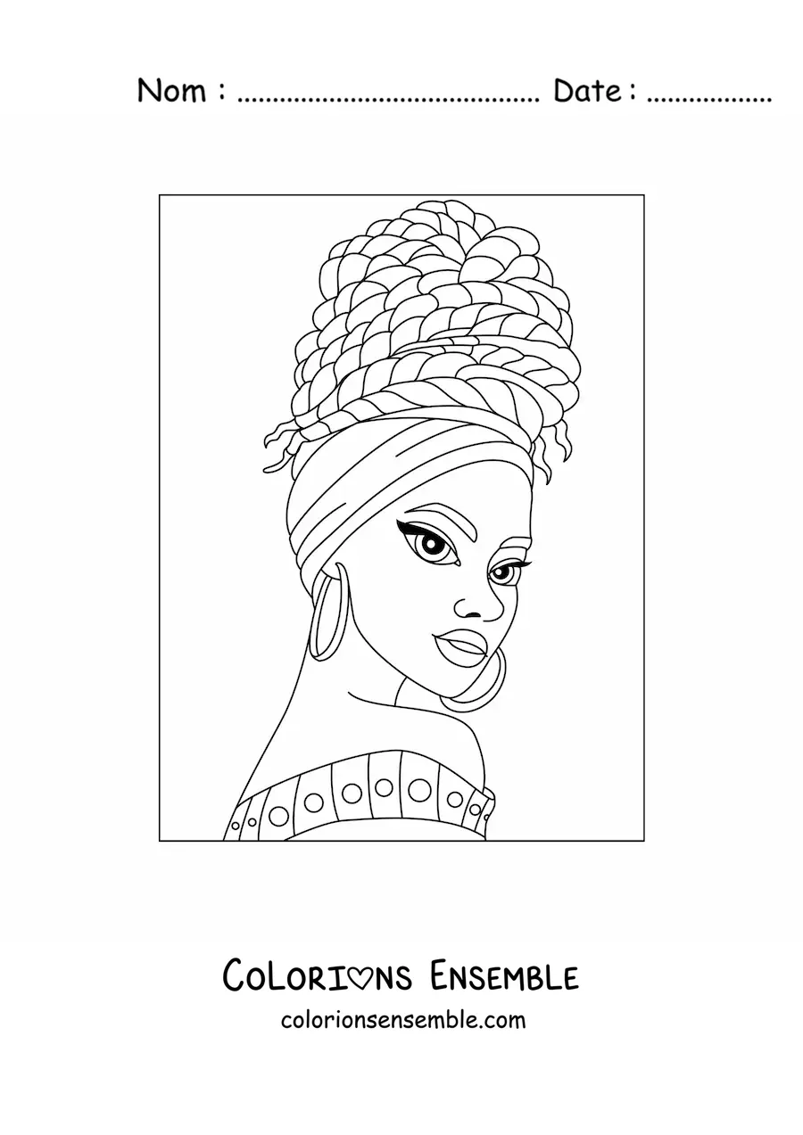 Image à colorier d'une femme africaine avec une coiffe