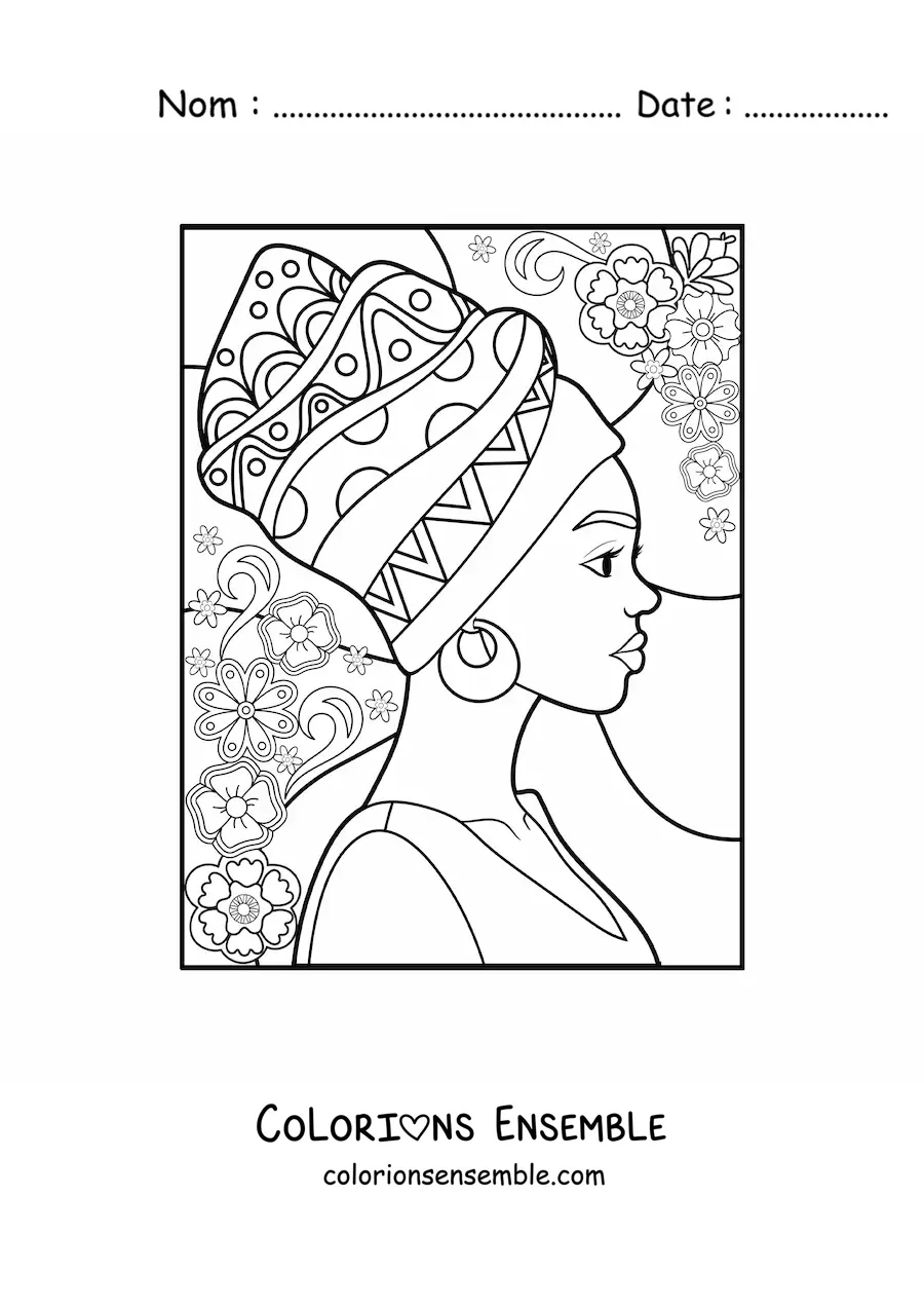Image à colorier d'une femme africaine rigolote