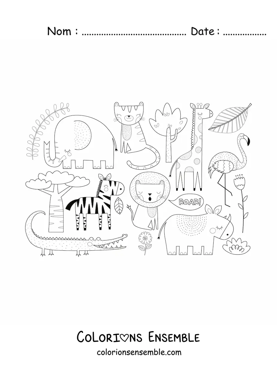 Image à colorier d'animaux de la savane africaine