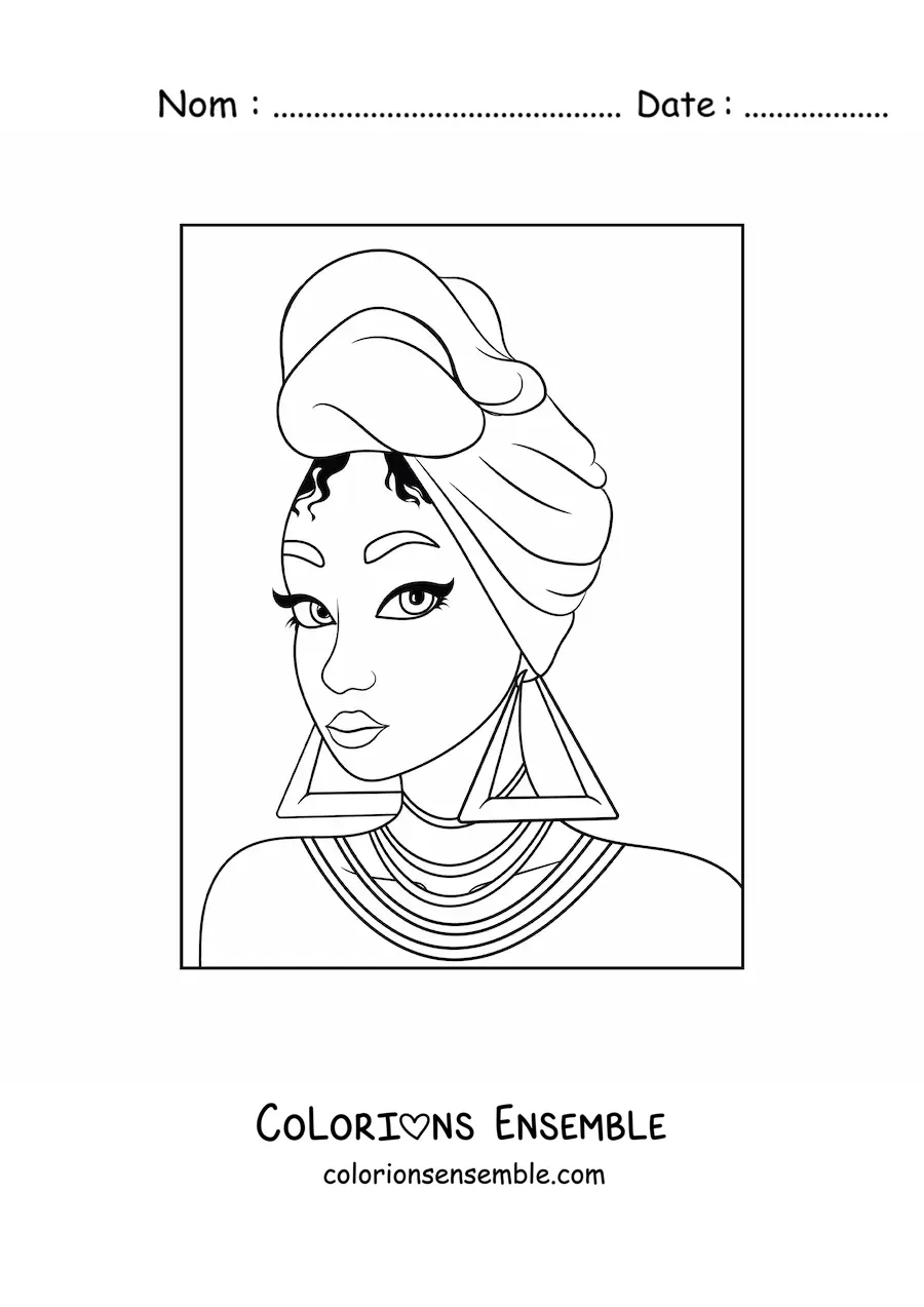 Image à colorier d'une femme africaine avec un turban