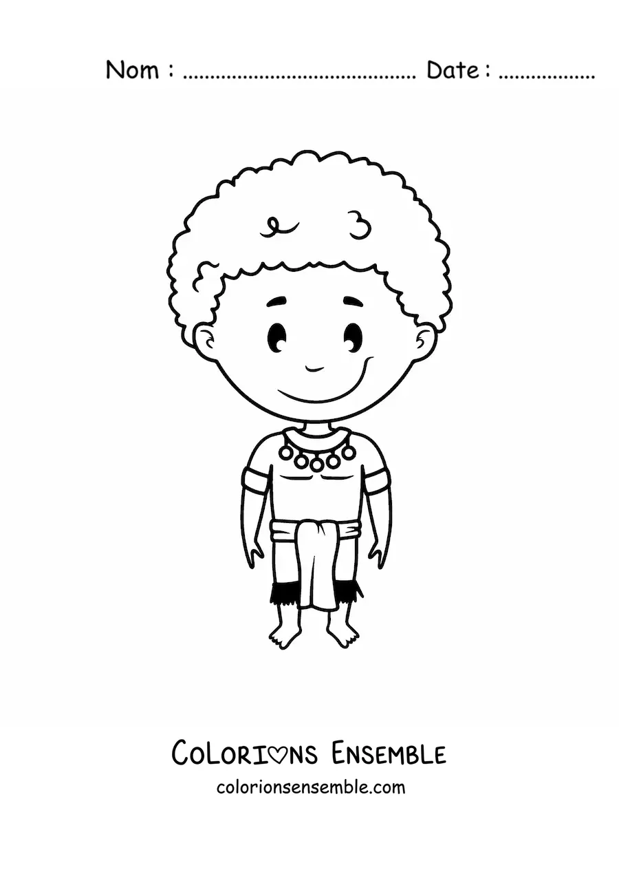 Image à colorier d'un petit garçon africain en style animé