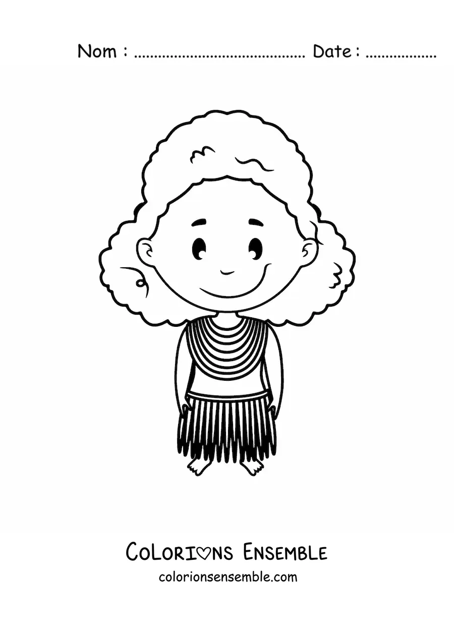 Image à colorier d'une petite fille africaine en style animé