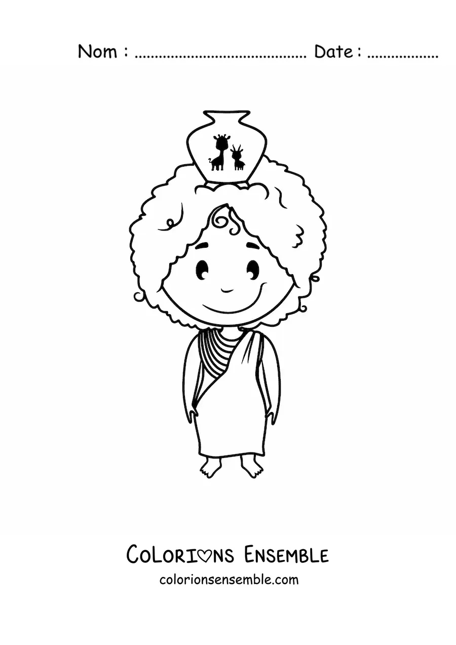 Image à colorier d'une femme africaine en style animé