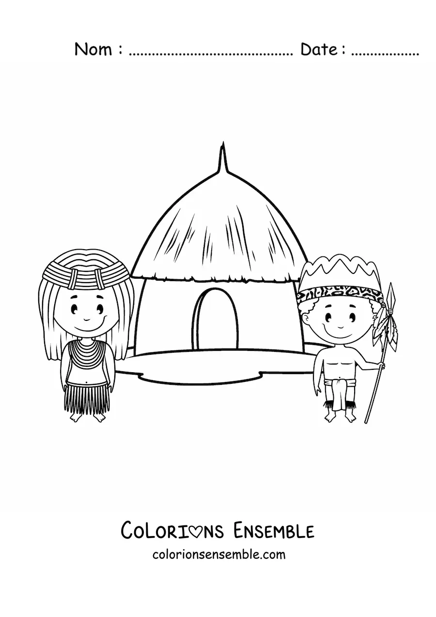 Image à colorier d'une hutte d'une tribu africaine