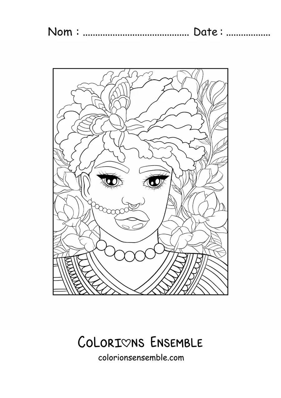 Image à colorier d'une belle femme africaine avec une coiffe