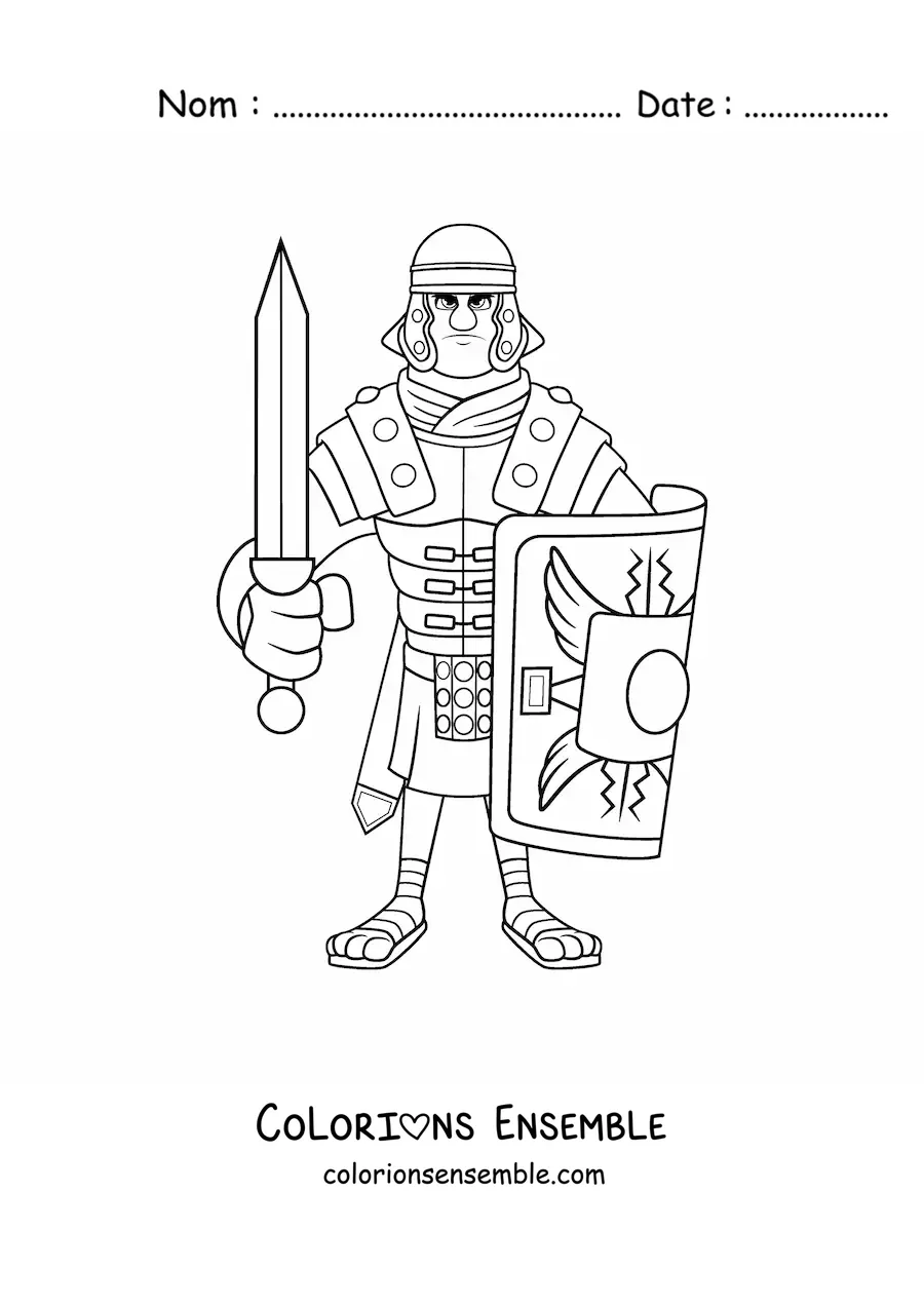 Image à colorier d'un soldat romain avec une épée