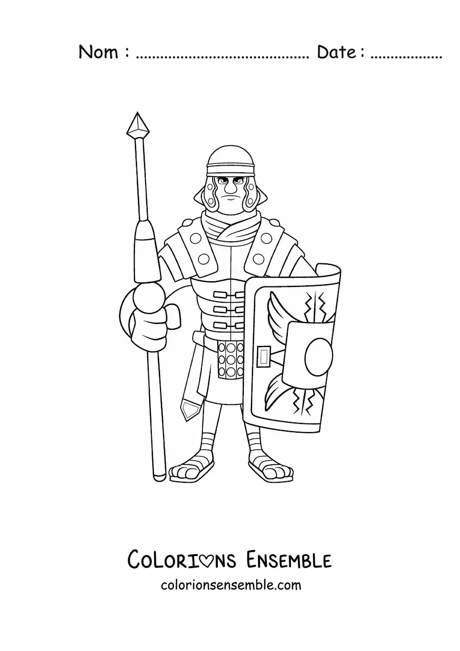 Image à colorier d'un soldat de l'Empire romain en style animé