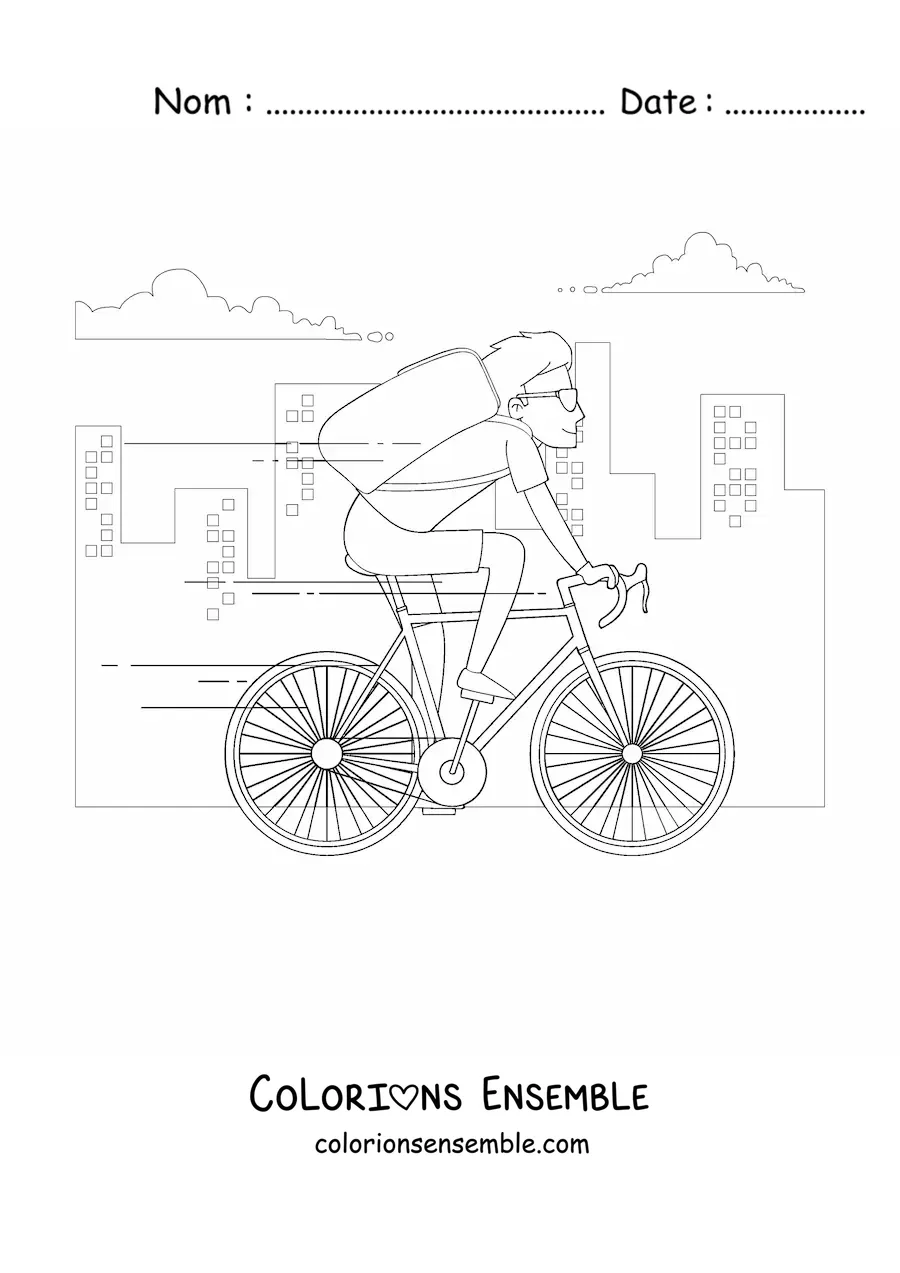 Image à colorier d'un livreur à vélo