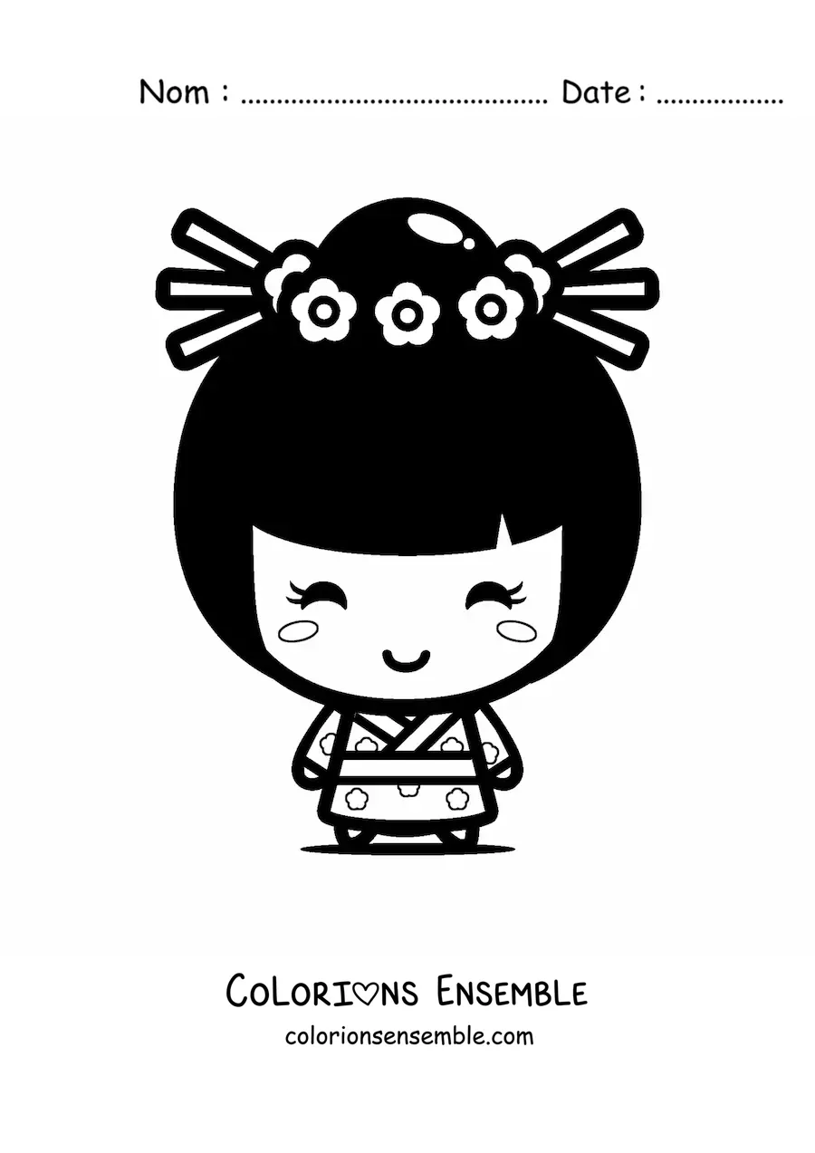 Image à colorier d'une fille japonaise kawaii