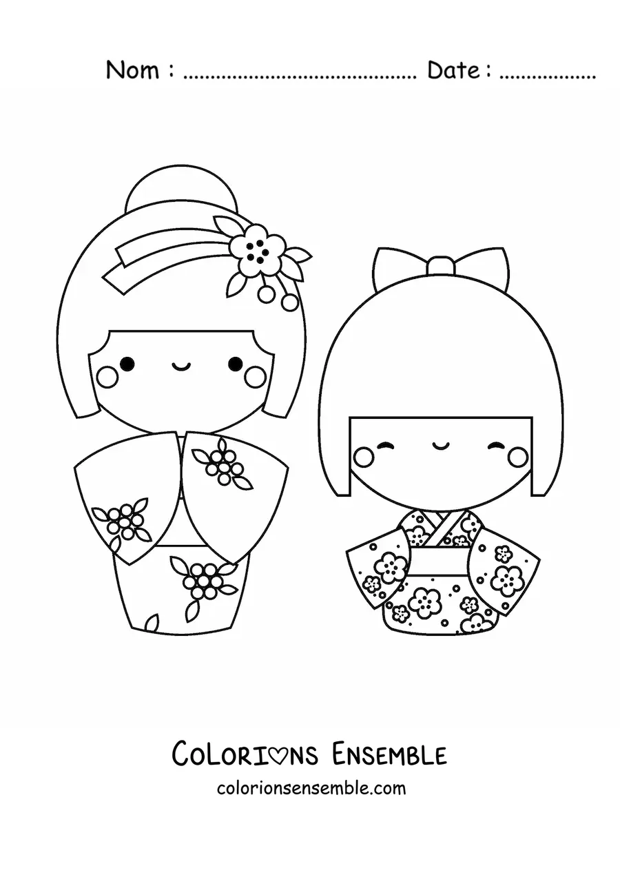 Image à colorier de poupées japonaises kawaii