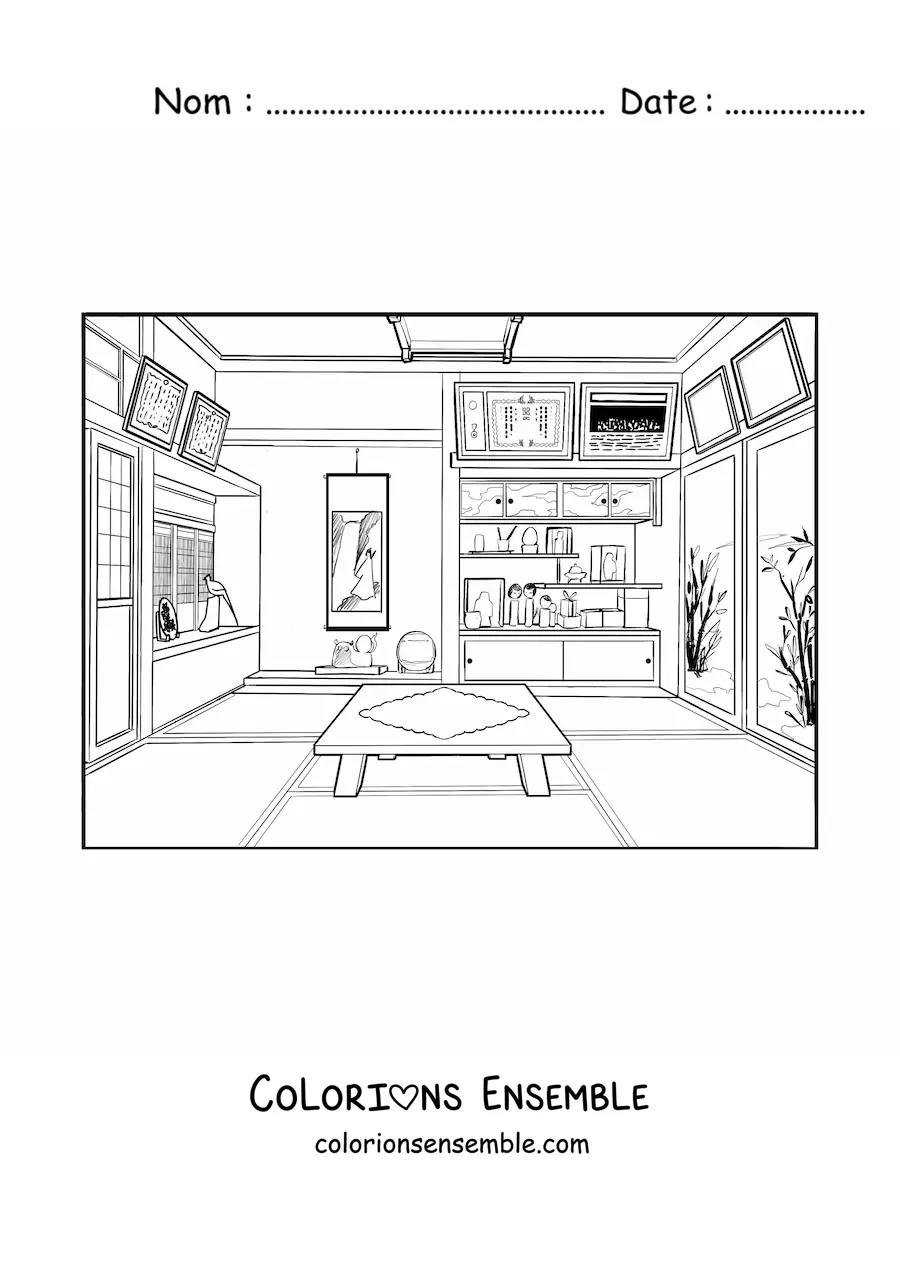 Image à colorier d'une maison japonaise
