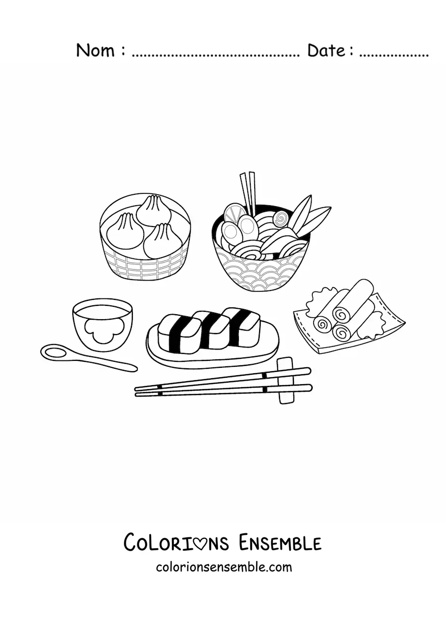 Image à colorier de cuisine japonaise