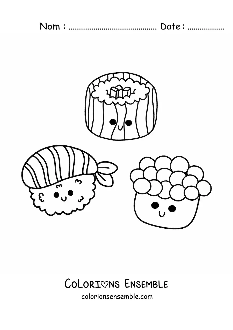 Image à colorier d'un sushi kawaii